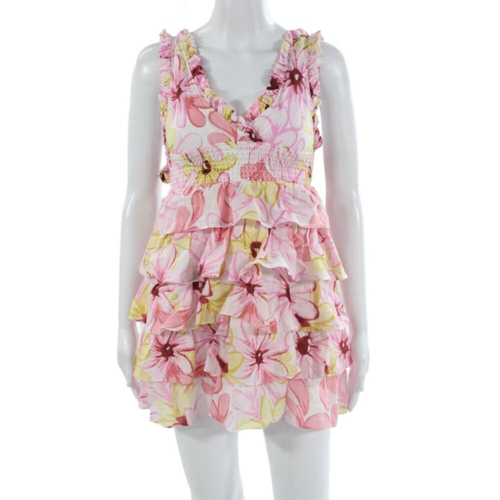 Sundress Women Sundress Multicolor Linen V-Neck Sleeveless Short Size XS